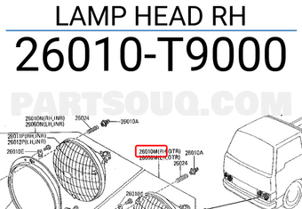 Nissan 26010T9000 LAMP HEAD RH