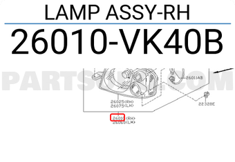 Nissan 26010VK40B LAMP ASSY-RH