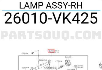 Nissan 26010VK425 LAMP ASSY-RH