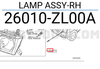 Nissan 26010ZL00A LAMP ASSY-RH