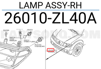 Nissan 26010ZL40A LAMP ASSY-RH