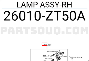 Nissan 26010ZT50A LAMP ASSY-RH