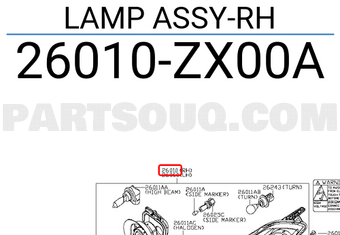 Nissan 26010ZX00A LAMP ASSY-RH