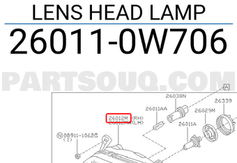 Nissan 260110W706 LENS HEAD LAMP