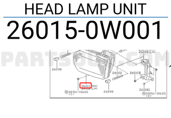 Nissan 260150W001 HEAD LAMP UNIT