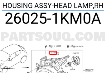 Nissan 260251KM0A HOUSING ASSY-HEAD LAMP,RH