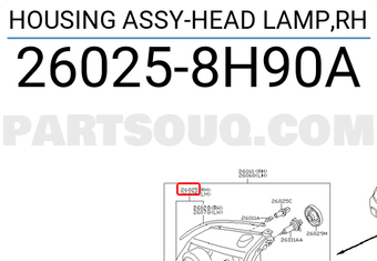 Nissan 260258H90A HOUSING ASSY-HEAD LAMP,RH