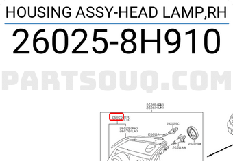 Nissan 260258H910 HOUSING ASSY-HEAD LAMP,RH