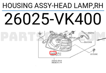 Nissan 26025VK400 HOUSING ASSY-HEAD LAMP,RH