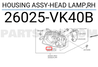 Nissan 26025VK40B HOUSING ASSY-HEAD LAMP,RH