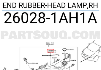 Nissan 260281AH1A END RUBBER-HEAD LAMP,RH