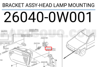 Nissan 260400W001 BRACKET ASSY-HEAD LAMP MOUNTING
