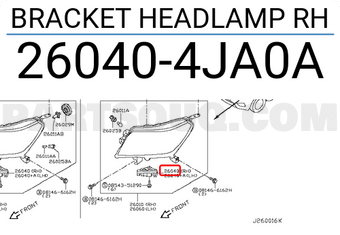 Nissan 260404JA0A BRACKET HEADLAMP RH
