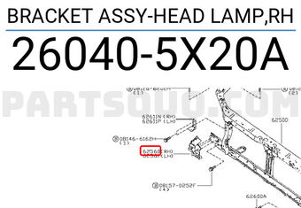Nissan 260405X20A BRACKET ASSY-HEAD LAMP,RH
