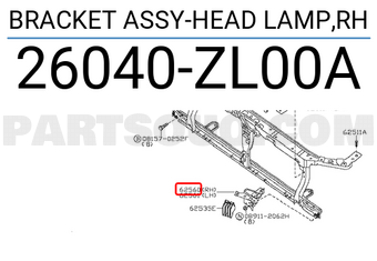 Nissan 26040ZL00A BRACKET ASSY-HEAD LAMP,RH