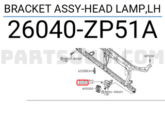 Nissan 26040ZP51A BRACKET ASSY-HEAD LAMP,LH