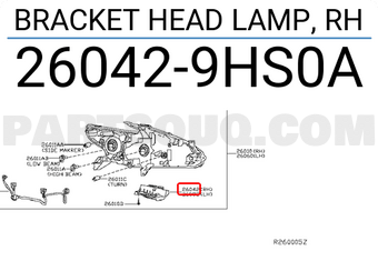 Nissan 260429HS0A BRACKET HEAD LAMP, RH