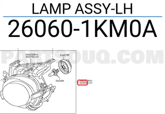 Nissan 260601KM0A LAMP ASSY-LH