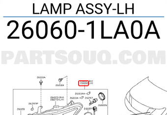 Nissan 260601LA0A LAMP ASSY-LH
