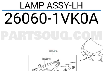 Nissan 260601VK0A LAMP ASSY-LH
