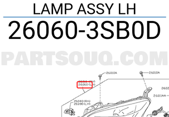Nissan 260603SB0D LAMP ASSY LH