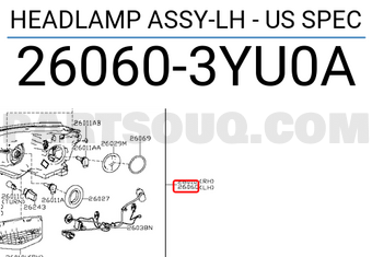 Nissan 260603YU0A HEADLAMP ASSY-LH - US SPEC