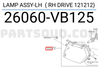 Nissan 26060VB125 LAMP ASSY-LH ( RH DRIVE 121212)