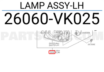 Nissan 26060VK025 LAMP ASSY-LH