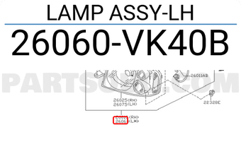 Nissan 26060VK40B LAMP ASSY-LH