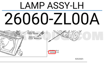 Nissan 26060ZL00A LAMP ASSY-LH