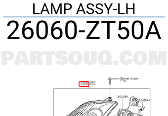Nissan 26060ZT50A LAMP ASSY-LH