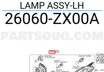 Nissan 26060ZX00A LAMP ASSY-LH