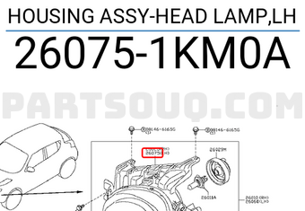 Nissan 260751KM0A HOUSING ASSY-HEAD LAMP,LH