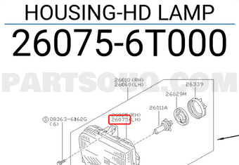 Nissan 260756T000 HOUSING-HD LAMP