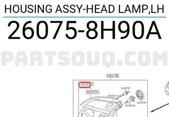 Nissan 260758H90A HOUSING ASSY-HEAD LAMP,LH