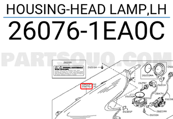Nissan 260761EA0C HOUSING-HEAD LAMP,LH