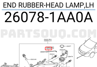Nissan 260781AA0A END RUBBER-HEAD LAMP,LH