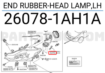 Nissan 260781AH1A END RUBBER-HEAD LAMP,LH
