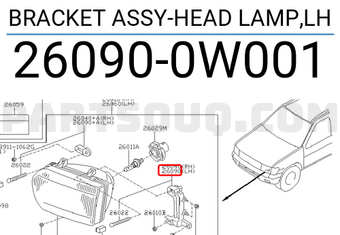 Nissan 260900W001 BRACKET ASSY-HEAD LAMP,LH