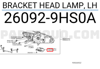 Nissan 260929HS0A BRACKET HEAD LAMP, LH