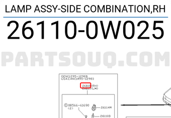 Nissan 261100W025 LAMP ASSY-SIDE COMBINATION,RH