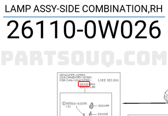 Nissan 261100W026 LAMP ASSY-SIDE COMBINATION,RH