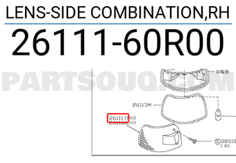 Nissan 2611160R00 LENS-SIDE COMBINATION,RH