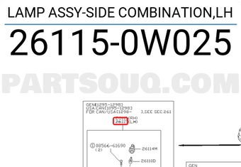 Nissan 261150W025 LAMP ASSY-SIDE COMBINATION,LH