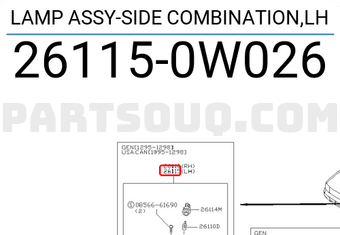 Nissan 261150W026 LAMP ASSY-SIDE COMBINATION,LH