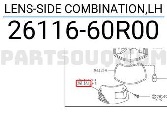 Nissan 2611660R00 LENS-SIDE COMBINATION,LH