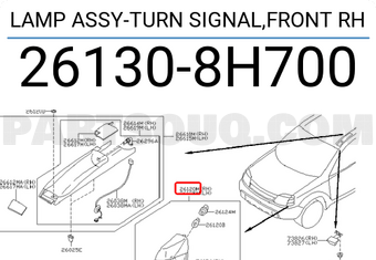 Nissan 261308H700 LAMP ASSY-TURN SIGNAL,FRONT RH