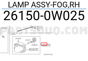 Nissan 261500W025 LAMP ASSY-FOG,RH