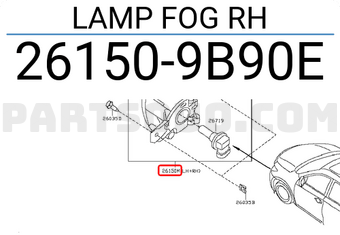 Nissan 261509B90E LAMP FOG RH