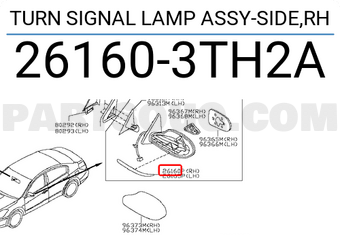 Nissan 261603TH2A TURN SIGNAL LAMP ASSY-SIDE,RH